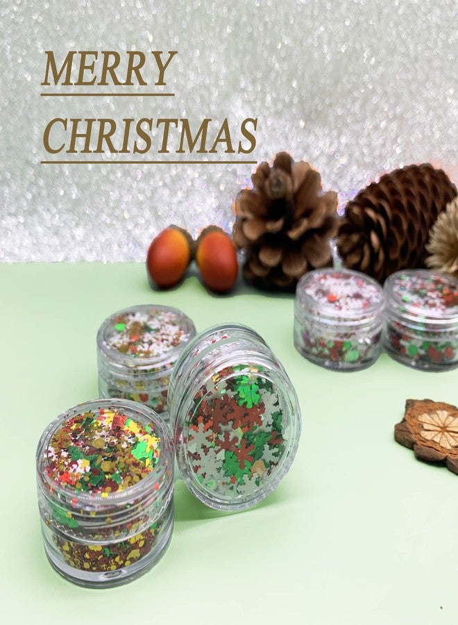 SUPGIFT Glitter SUPGIFT 15 Colors 130g Holographic Christmas Snowflake Tree Heart Star Pentagram Chunky Cosmetic Laser Sequins for Makeup Hair Body Nail Art Slime Craft Resin with Brush 5 Spoons - Image 4